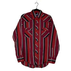 Wrangler Men's Cowboy Cut X-Long Tails Red Western Shirt Pearl Snap 15.5-34 EUC